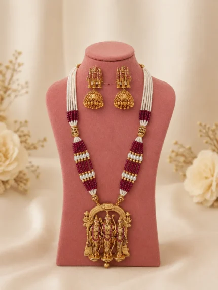 Shree Ram Darbar Pearl Beaded Long Haram Set